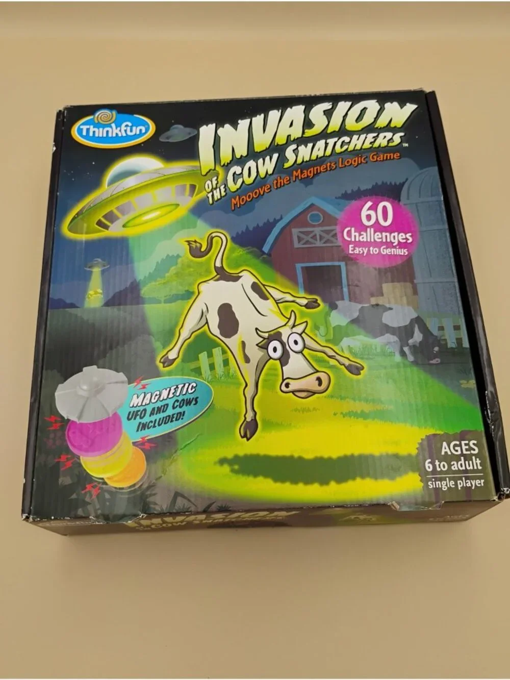 ThinkFun Invasion Of The Cow Snatchers Logic Game Ages 6+ Magnetic UFO Challenge